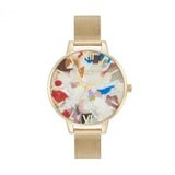 OLIVIA BURTON  POP ART DEMI DIAL, ORCHID ECO VEGAN & PALE GOLD MESH STRAP WOMEN'S WATCH GIFT SET OBGSET153