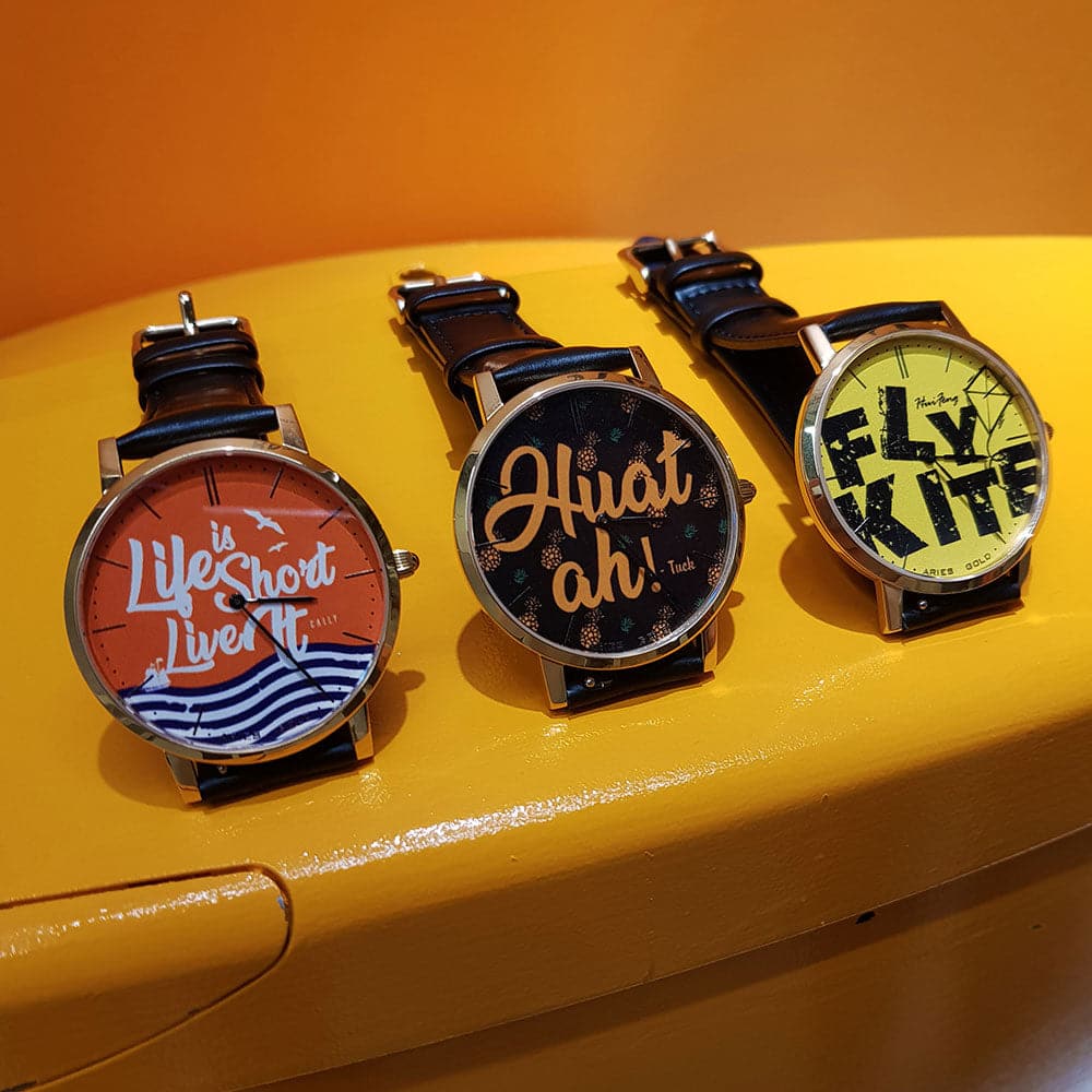ARIES GOLD CUSTOMISED GOLD STAINLESS STEEL WATCH - LIFE IS SHORT LIVE IT ORANGE UNISEX LEATHER STRAP WATCH - H2 Hub Watches