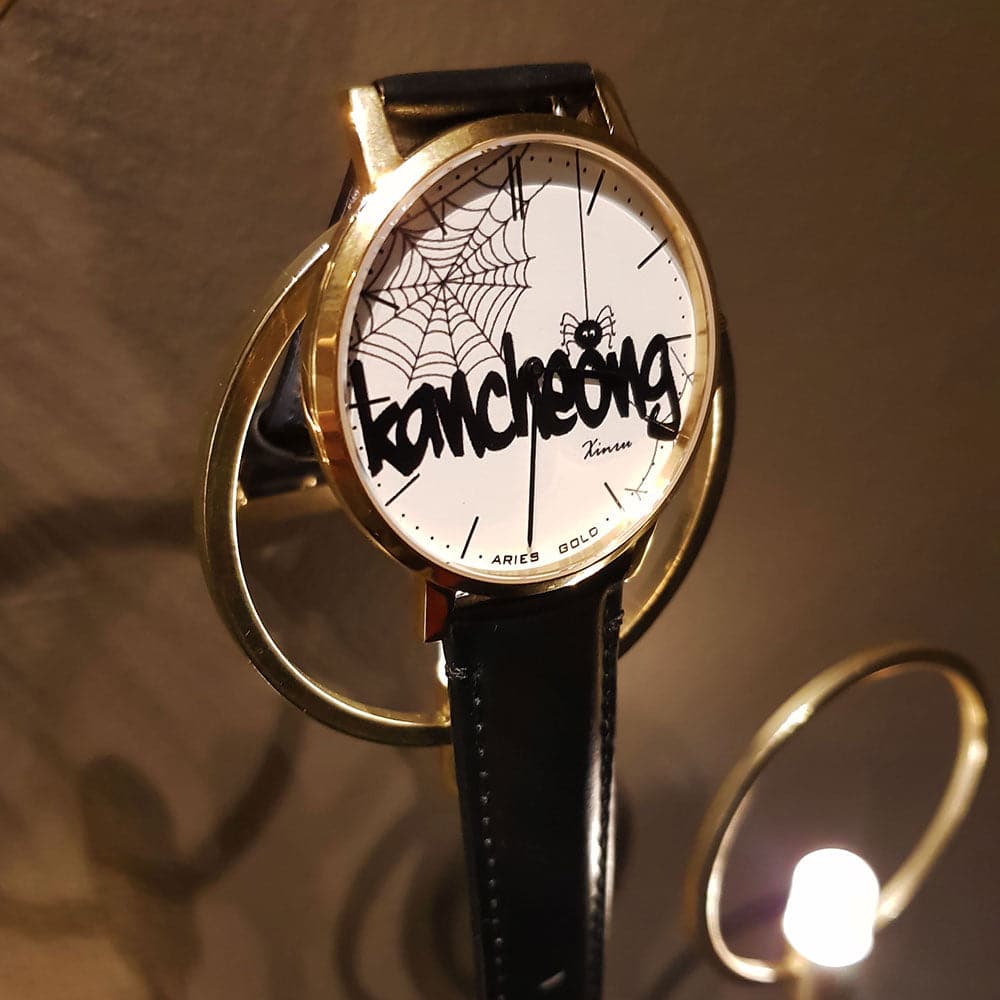 ARIES GOLD CUSTOMISED GOLD STAINLESS STEEL WATCH - KANCHIONG SPIDER WHITE UNISEX LEATHER STRAP WATCH - H2 Hub Watches