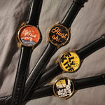 ARIES GOLD CUSTOMISED GOLD STAINLESS STEEL WATCH - HAPPY BEER DAY BLACK UNISEX LEATHER STRAP WATCH - H2 Hub Watches