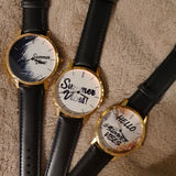 ARIES GOLD CUSTOMISED GOLD STAINLESS STEEL WATCH - SUMMER VIBES PALM LEAVES UNISEX LEATHER STRAP WATCH - H2 Hub Watches