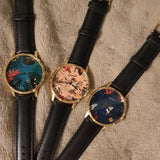 ARIES GOLD CUSTOMISED GOLD STAINLESS STEEL WATCH - GREEN FLORAL LEATHER STRAP WOMAN'S WATCH - H2 Hub Watches