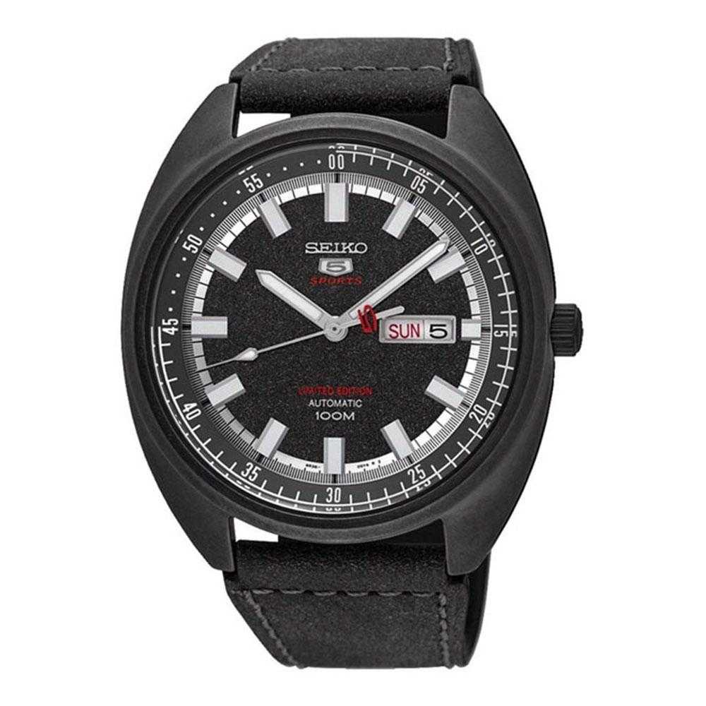 SEIKO 5 SPORTS SRPB73K1 AUTOMATIC MEN'S BLACK LEATHER STRAP WATCH - H2 Hub Watches