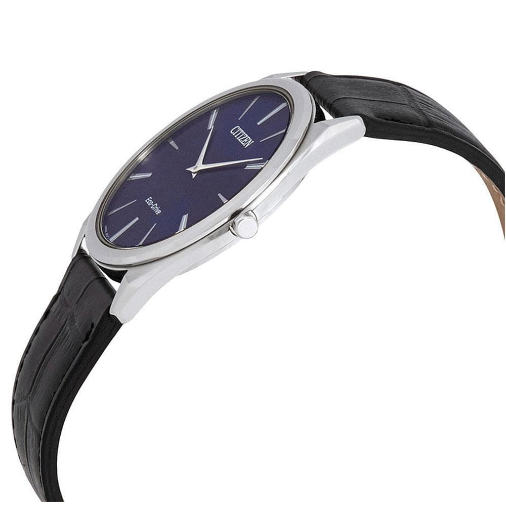 CITIZEN AR3070-04L STILETTO ECO-DRIVE CHRONOGRAPH SILVER STAINLESS STEEL BLACK LEATHER STRAP MEN'S WATCH - H2 Hub Watches