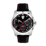 FERRARI SCUDERIA PRIMATO CHRONOGRAPH SILVER STAINLESS STEEL 0830444 BLACK LEATHER STRAP MEN'S WATCH - H2 Hub Watches