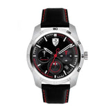 FERRARI SCUDERIA PRIMATO CHRONOGRAPH SILVER STAINLESS STEEL 0830444 BLACK LEATHER STRAP MEN'S WATCH - H2 Hub Watches