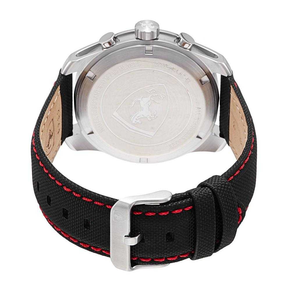 FERRARI SCUDERIA PRIMATO CHRONOGRAPH SILVER STAINLESS STEEL 0830444 BLACK LEATHER STRAP MEN'S WATCH - H2 Hub Watches