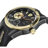 FERRARI SCUDERIA REDREV T CHRONOGRAPH GOLD STAINLESS STEEL 0830380 BLACK SILICONE STRAP MEN'S WATCH