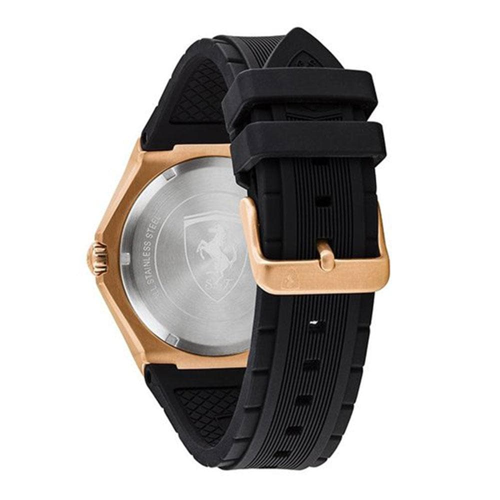 FERRARI ASPIRE ANALOG QUARTZ ROSE GOLD STAINLESS STEEL 830555 BLACK SILICONE STRAP MEN'S WATCH - H2 Hub Watches