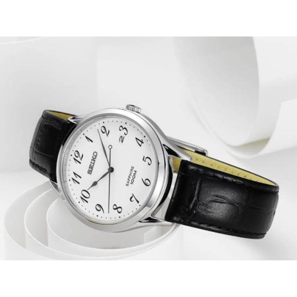 SEIKO GENERAL SGEH75P1 ANALOG MEN'S BLACK LEATHER STRAP WATCH - H2 Hub Watches