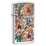 Zippo Lighter Silver Stainless Steel Floral Design #29702