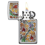 Zippo Lighter Silver Stainless Steel Floral Design #29702