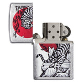 ZIPPO #29889 BRUSH CHROME ASIAN TIGER DESIGN WINDPROOF LIGHTER