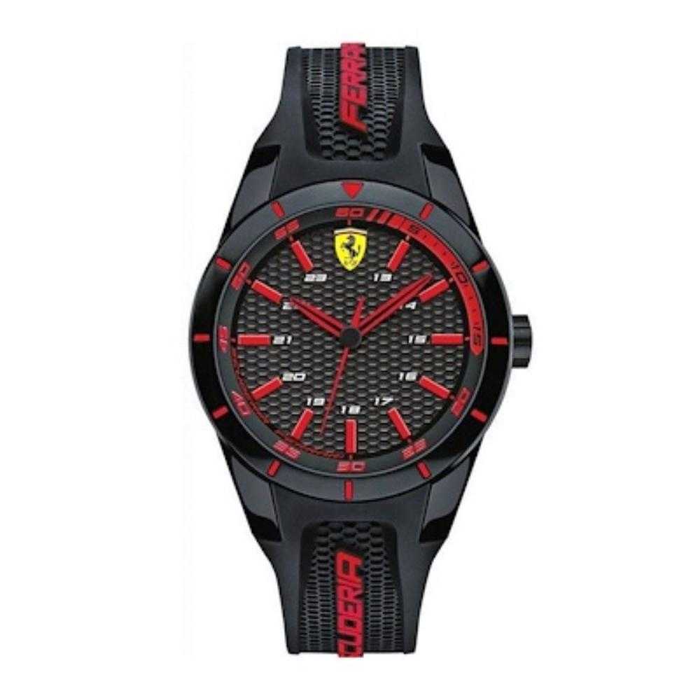 FERRARI SCUDERIA REDREV ANALOG QUARTZ BLACK RESIN 0840004 SILICONE STRAP MEN'S WATCH - H2 Hub Watches