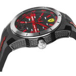 FERRARI REDREV T ANALOG QUARTZ SILVER STAINLESS STEEL 0830253 BLACK PLASTIC STRAP MEN'S WATCH - H2 Hub Watches
