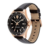 FERRARI SCUDERIA PILOTA ANALOG QUARTZ GOLD STAINLESS STEEL 830522 BLACK LEATHER STRAP MEN'S WATCH - H2 Hub Watches