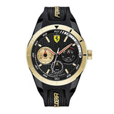 FERRARI SCUDERIA REDREV T CHRONOGRAPH GOLD STAINLESS STEEL 0830380 BLACK SILICONE STRAP MEN'S WATCH