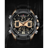 NAVIFORCE NF9201 RG/B  STAINLESS STEEL DUAL TIME ROSE BLACK MEN'S WATCH
