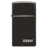 SLIM HIGH POLISH BLACK ZIPPO LOGO LIGHTER 28123ZL