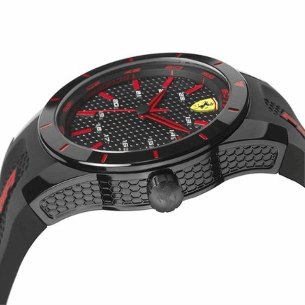 FERRARI SCUDERIA REDREV ANALOG QUARTZ BLACK RESIN 0840004 SILICONE STRAP MEN'S WATCH - H2 Hub Watches