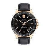 FERRARI SCUDERIA PILOTA ANALOG QUARTZ GOLD STAINLESS STEEL 830522 BLACK LEATHER STRAP MEN'S WATCH - H2 Hub Watches