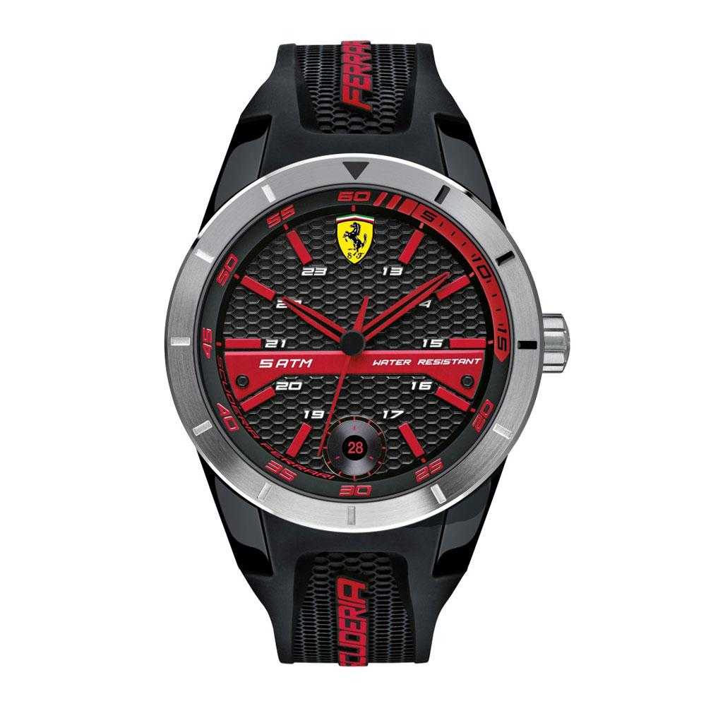 FERRARI REDREV T ANALOG QUARTZ SILVER STAINLESS STEEL 0830253 BLACK PLASTIC STRAP MEN'S WATCH - H2 Hub Watches