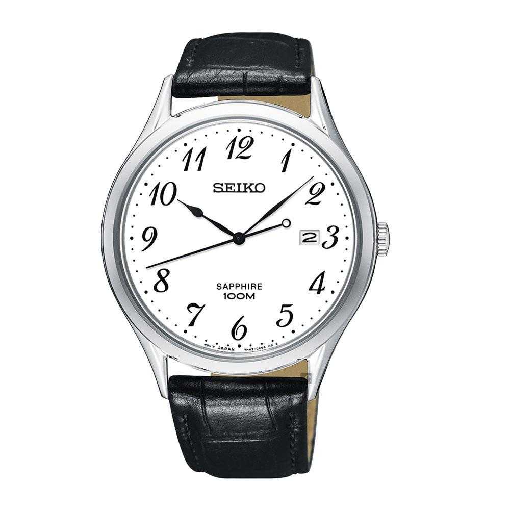 SEIKO GENERAL SGEH75P1 ANALOG MEN'S BLACK LEATHER STRAP WATCH - H2 Hub Watches
