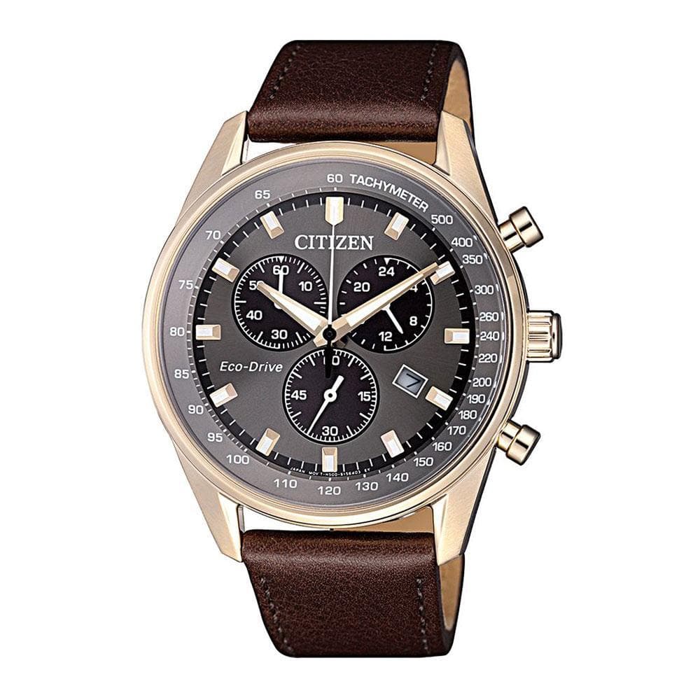 CITIZEN AT2393-17H ECO DRIVE BROWN LEATHER STRAP MEN'S WATCH - H2 Hub Watches