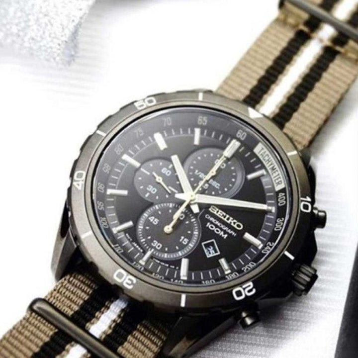 SEIKO CRITERIA SNDH23P1 CHRONOGRAPH MEN'S STRIPED NYLON STRAP WATCH - H2 Hub Watches