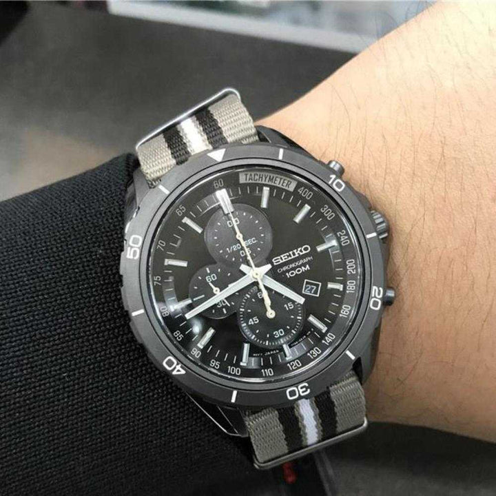 SEIKO CRITERIA SNDH23P1 CHRONOGRAPH MEN'S STRIPED NYLON STRAP WATCH - H2 Hub Watches