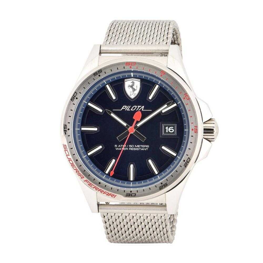 FERRARI SCUDERIA PILOTA ANALOG QUARTZ SILVER STAINLESS STEEL 0830511 MEN'S WATCH - H2 Hub Watches