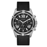 GUESS SILVER TONE CASE BLACK GENUINE LEATHER GW0053G1 MEN'S WATCH