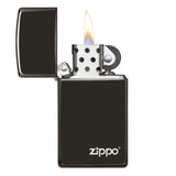 SLIM HIGH POLISH BLACK ZIPPO LOGO LIGHTER 28123ZL