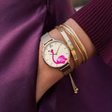 SARA MILLER GOLD STAINLESS STEEL MESH STRAP FLAMINGO DIAL WOMEN'S WATCH SA4056