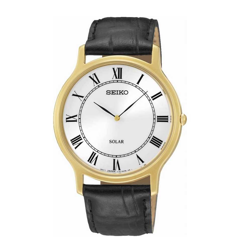 SEIKO GENERAL CORE SUP878P1 SOLAR MEN'S BLACK LEATHER STRAP WATCH - H2 Hub Watches