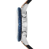 FOSSIL FS5914 FB-01 STAINLESS STEEL QUARTZ BLUE DIAL CHRONOGRAPH BROWN LEATHER MEN'S WATCH