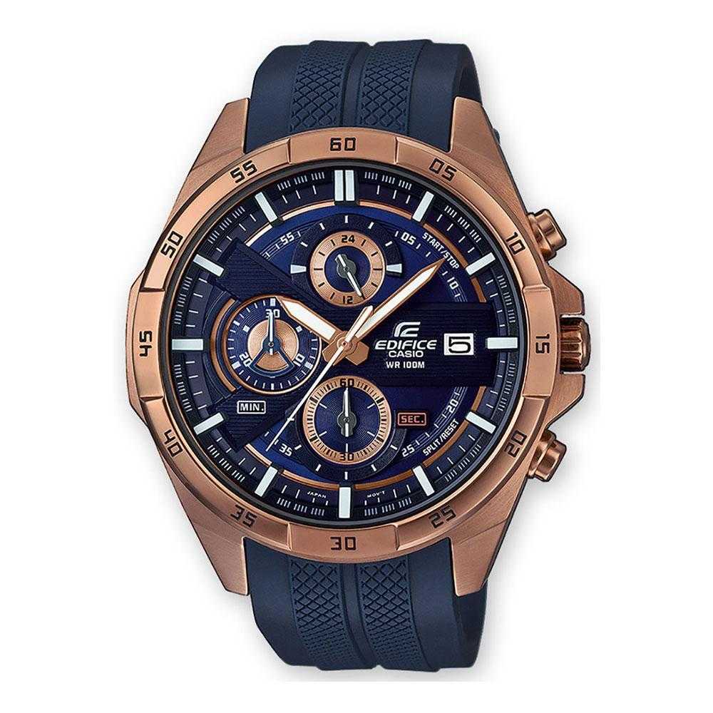 CASIO EDIFICE EFR-556PC-2AVUDF CHRONOGRAPH ROSE GOLD STAINLESS STEEL BLUE RESIN STRAP MEN'S WATCH - H2 Hub Watches