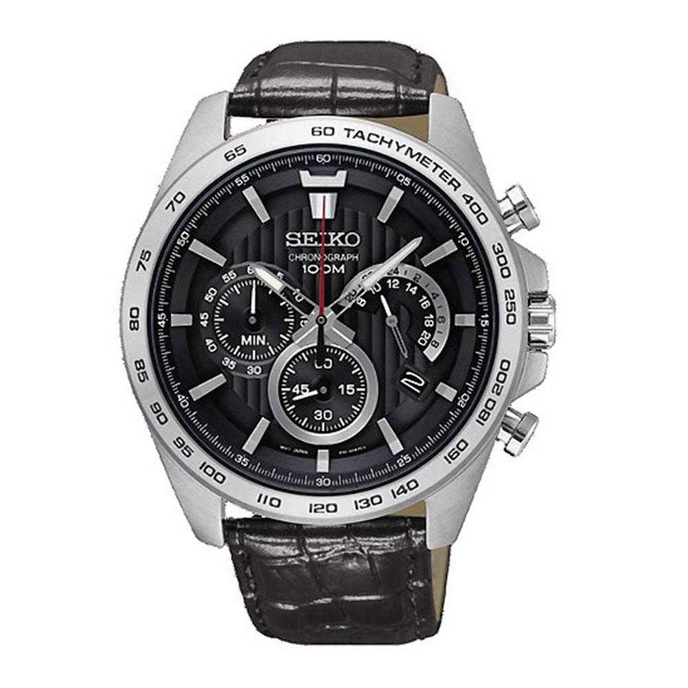 SEIKO GENERAL SSB305P1 CHRONOGRAPH MEN'S BLACK LEATHER STRAP WATCH - H2 Hub Watches