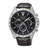 SEIKO GENERAL SSB305P1 CHRONOGRAPH MEN'S BLACK LEATHER STRAP WATCH - H2 Hub Watches