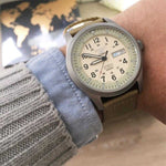 SEIKO 5 SPORTS SNZG07K1 AUTOMATIC MEN'S BEIGE NYLON STRAP WATCH - H2 Hub Watches