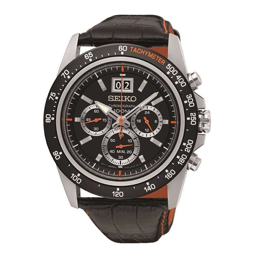 SEIKO GENERAL LORD SPC237P1 CHRONOGRAPH MEN'S BLACK LEATHER STRAP WATCH - H2 Hub Watches