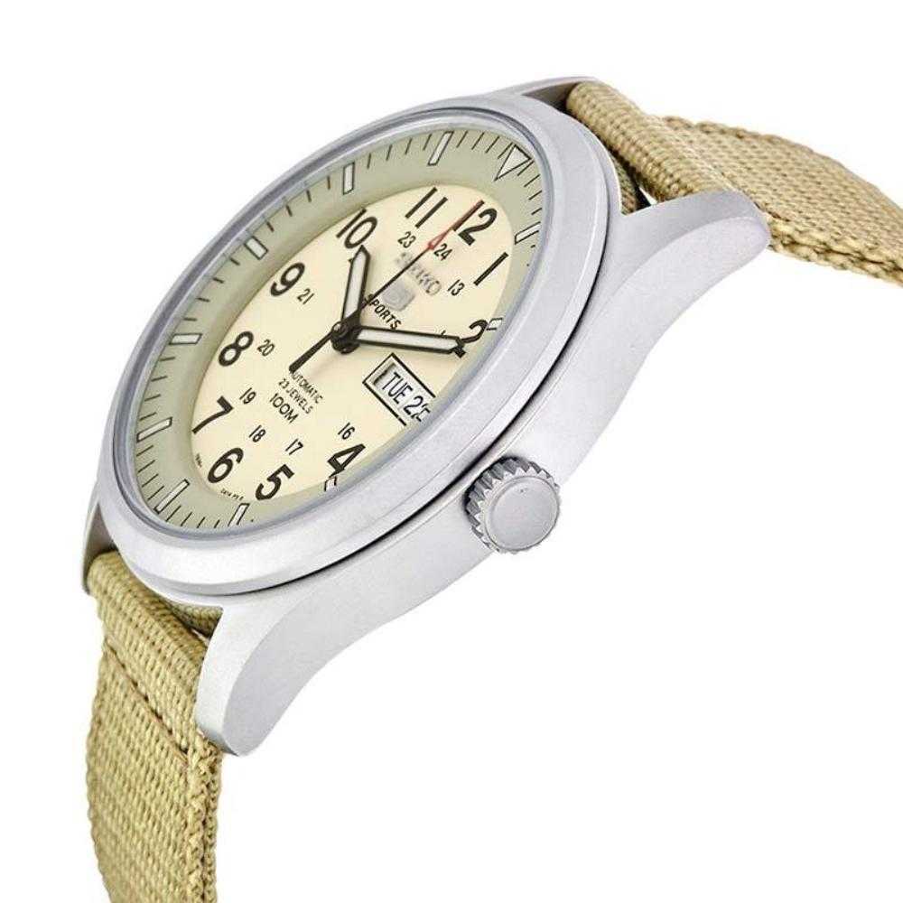 SEIKO 5 SPORTS SNZG07K1 AUTOMATIC MEN S BEIGE NYLON STRAP WATCH
