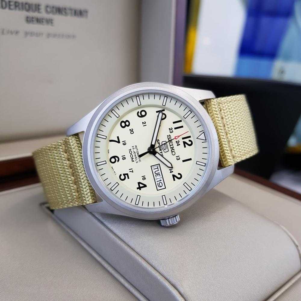 SEIKO 5 SPORTS SNZG07K1 AUTOMATIC MEN'S BEIGE NYLON STRAP WATCH - H2 Hub Watches