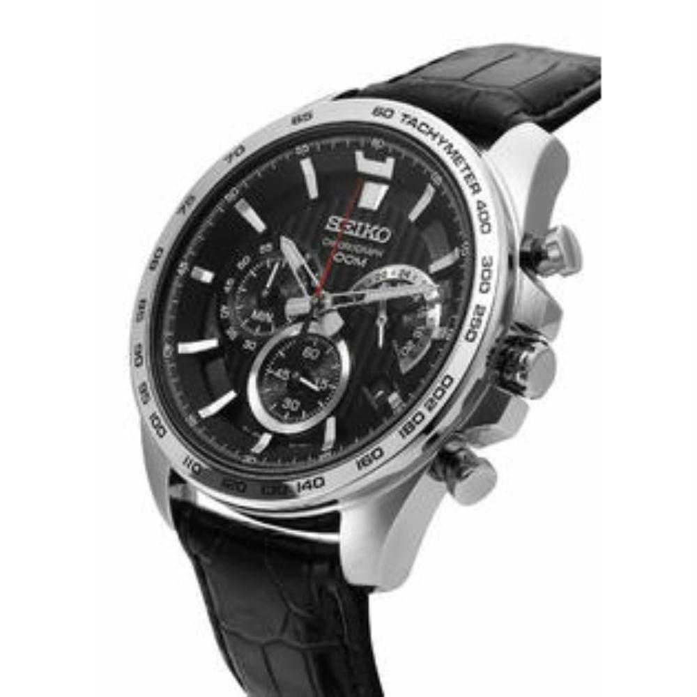 SEIKO GENERAL SSB305P1 CHRONOGRAPH MEN'S BLACK LEATHER STRAP WATCH - H2 Hub Watches
