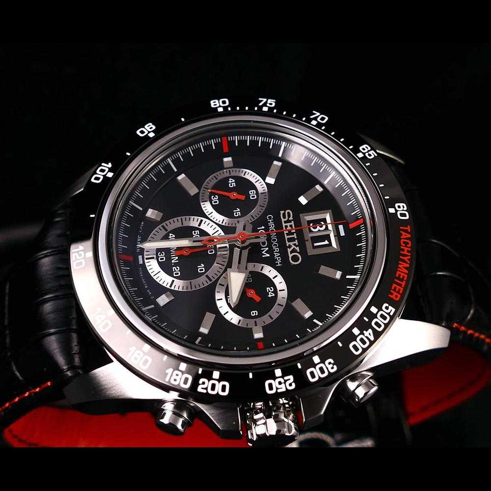 SEIKO GENERAL LORD SPC237P1 CHRONOGRAPH MEN'S BLACK LEATHER STRAP WATCH - H2 Hub Watches