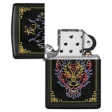 Zippor Neon Dragon Design Black Matte Lighter #49396
