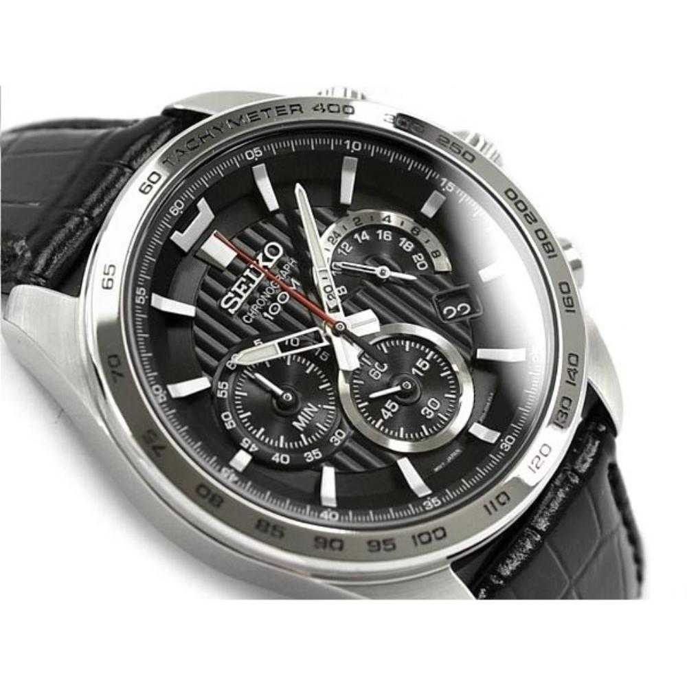SEIKO GENERAL SSB305P1 CHRONOGRAPH MEN'S BLACK LEATHER STRAP WATCH - H2 Hub Watches