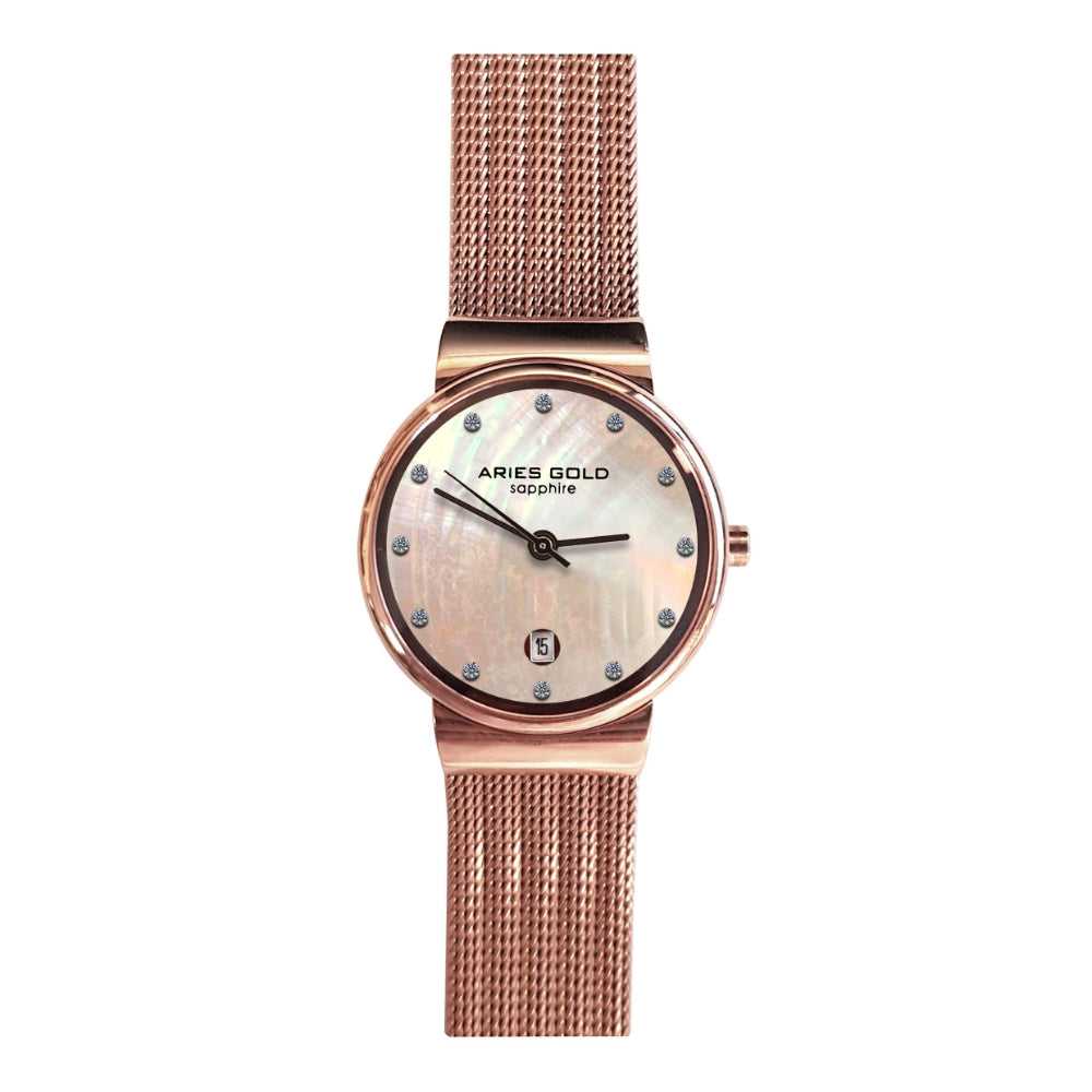 ARIES GOLD ENCHANT CAMILLE ROSE GOLD STAINLESS STEEL L 5002 RG-MOP MESH STRAP WOMEN'S WATCH - H2 Hub Watches