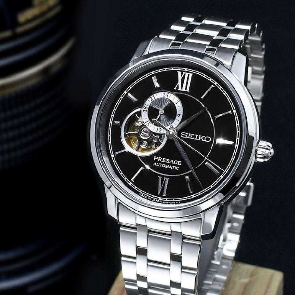 SEIKO PRESAGE SSA367J1 AUTOMATIC OPEN HEART BLACK STAINLESS STEEL MEN'S SILVER WATCH - H2 Hub Watches