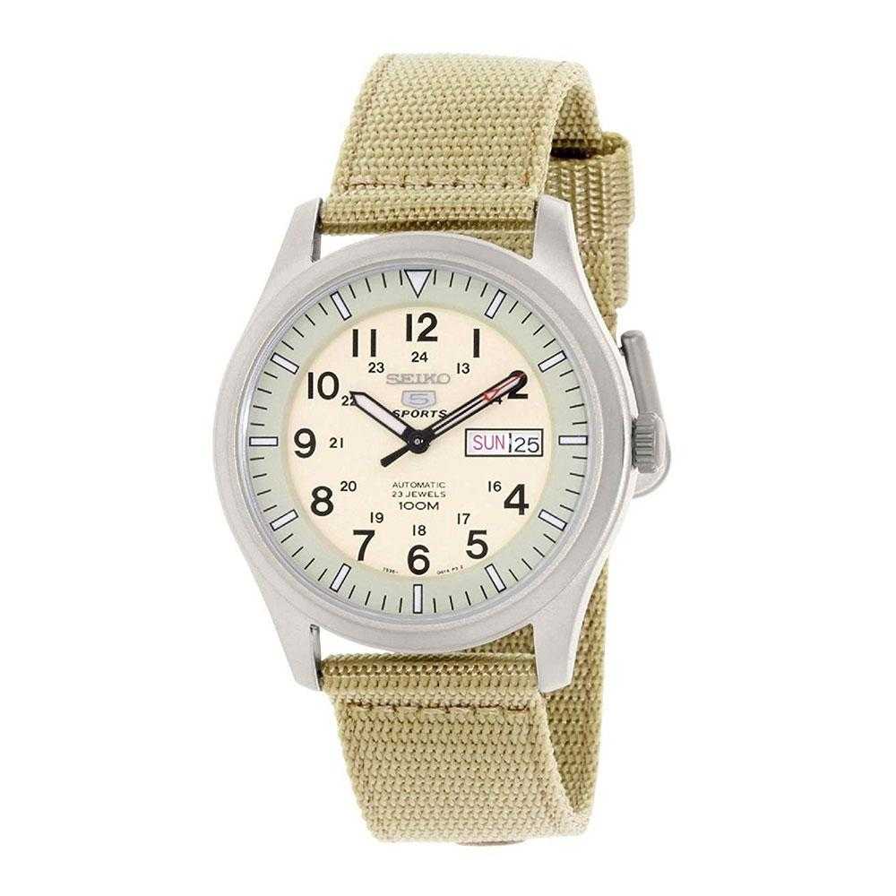 SEIKO 5 SPORTS SNZG07K1 AUTOMATIC MEN'S BEIGE NYLON STRAP WATCH - H2 Hub Watches